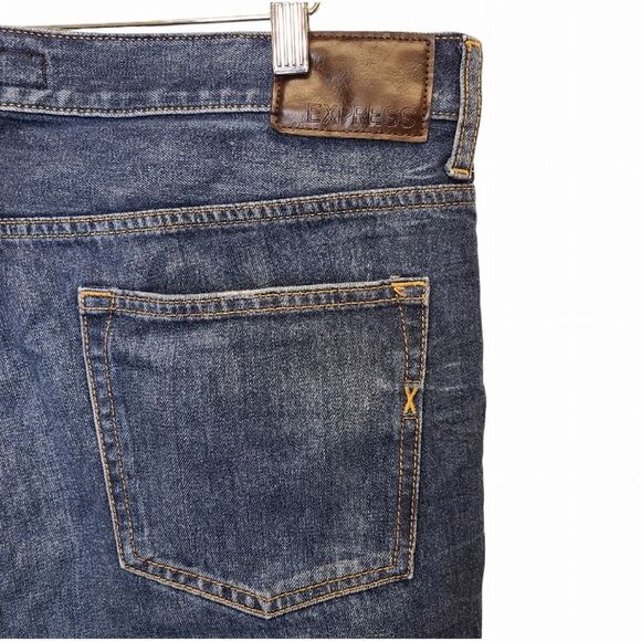 EXPRESS Men's 36x32 Original Slim Fit Distressed Dark Wash Denim Jeans - Picture 11 of 16